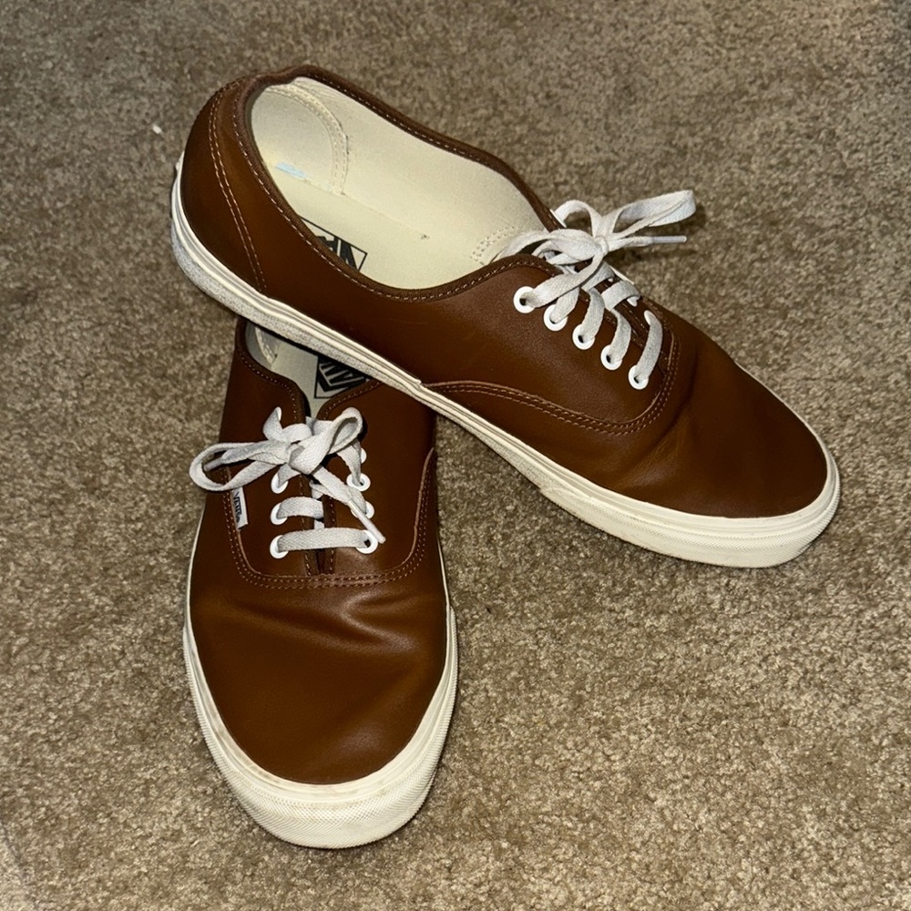 Vans Custom men’s Brown leather authentic with White Laces